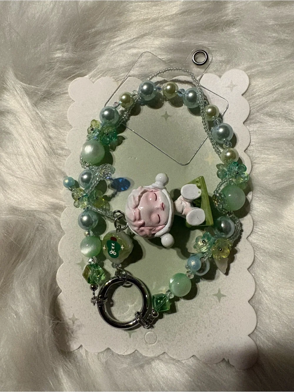Skull Panda Green Purse/Keychain/Phone Charm with Cute Figurine